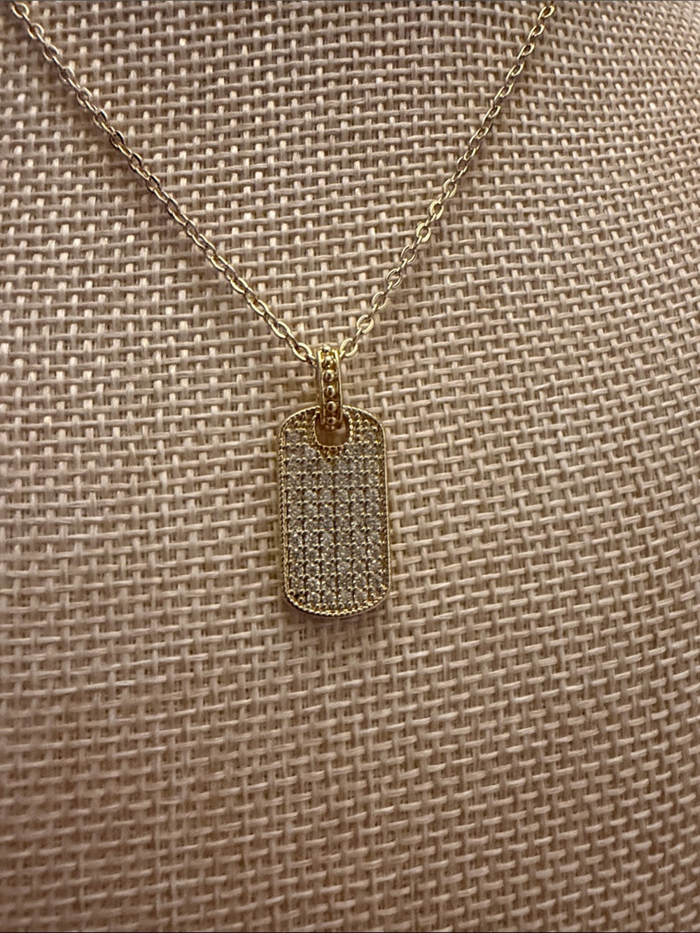 Pavé CZ Gold Dog Tag Pendant Necklace
